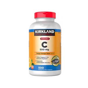 Kirkland Vitamin C Chewable 500mg Tangy Orange Taste 500 Tablet